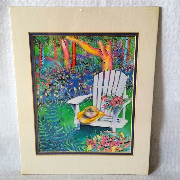 Susan Patricia 1995 art print Sitting Pretty Adirondack Chair matted unframed - Picture 1 of 10